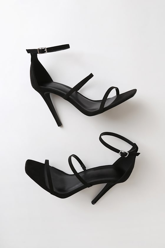 Brittian Black Suede Ankle-Strap Heels 4