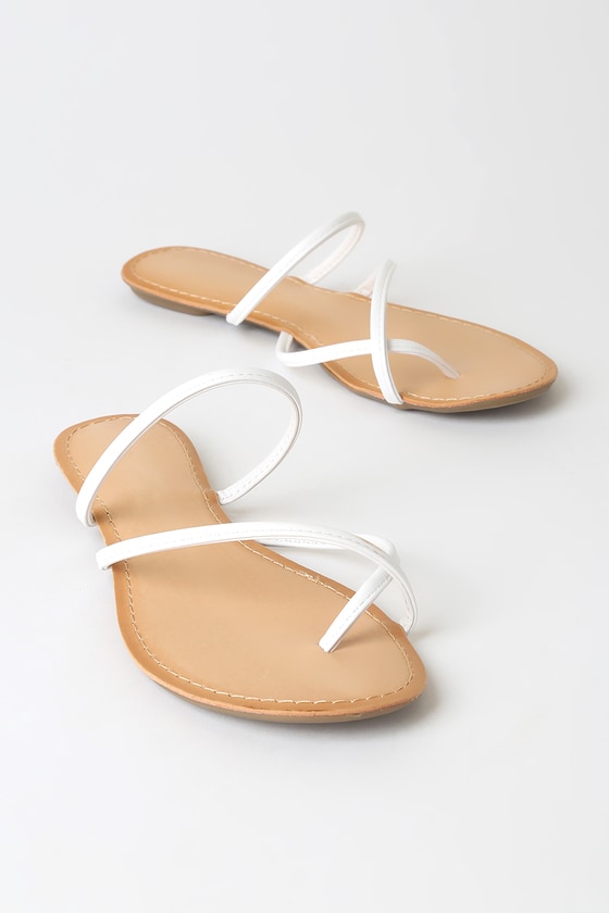 Cute White Sandals - Toe-Loop Sandals - Flat Sandals