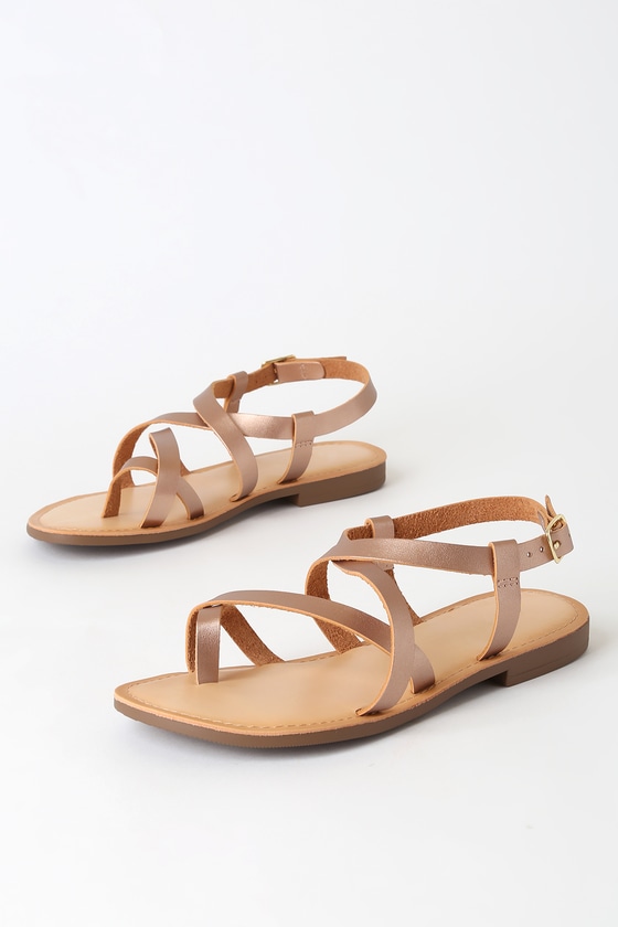 rose gold flat sandals for wedding