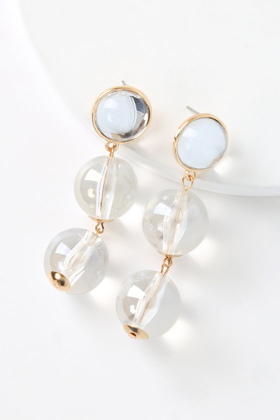 Gilpin Gold and Clear Lucite Sphere Statement Earrings 2