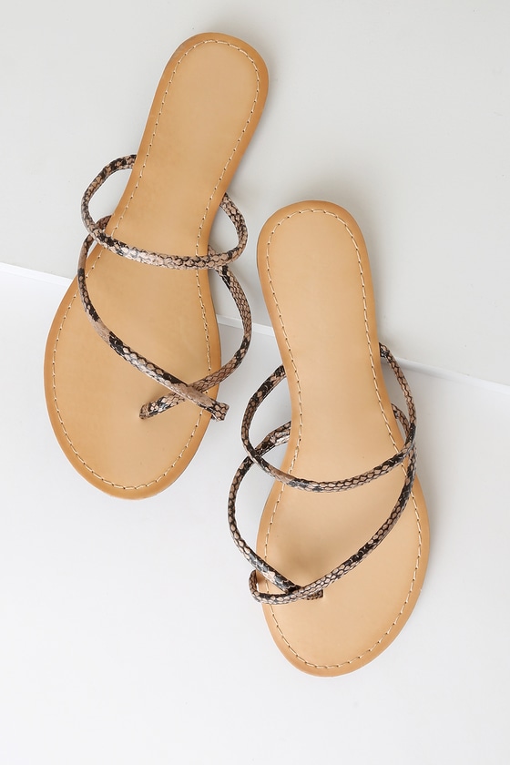 Cute Natural Python Sandals - Toe-Loop Sandals - Flat Sandals - Lulus