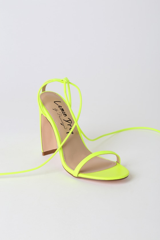 neon yellow lace up heels