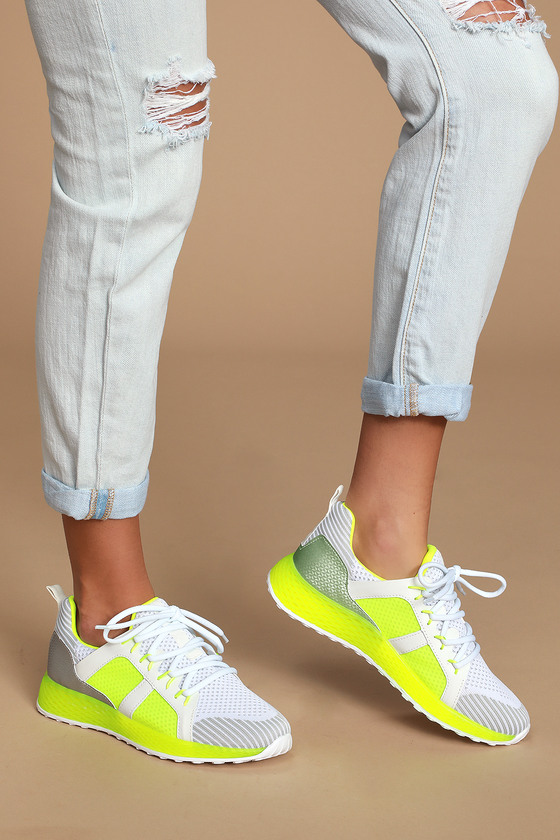 neon yellow athletic shoes