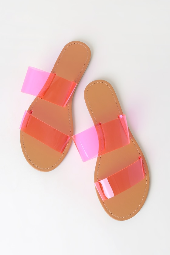 Cute Neon Pink Sandals - PVC Sandals - Slide Sandals - Lulus