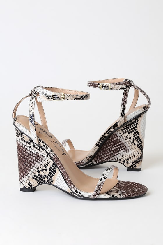 Lemon Drop by Privilege Treviso - Tan Snake Print Wedge Sandals - Lulus