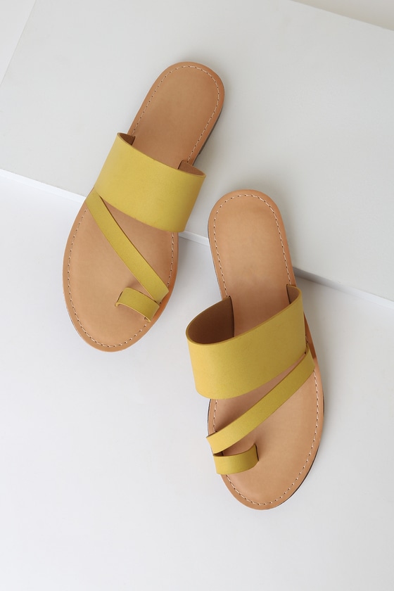 Wanda Dark Mustard Suede Toe-Loop Slide Sandals