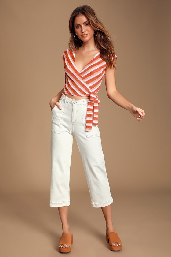 Jackielyn Orange Multi Striped Wrap Crop Top 7