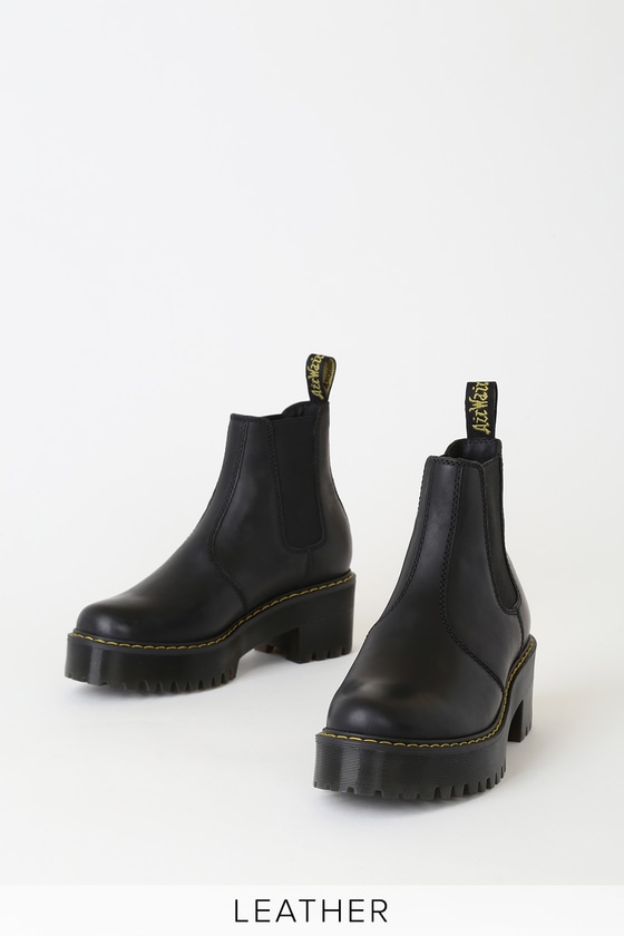 dr martens rometty black leather chunky heeled chelsea boots