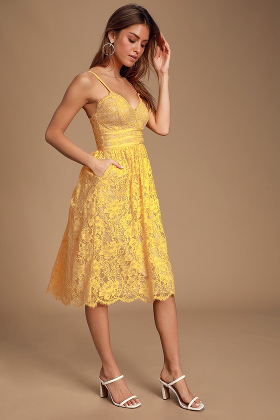 mustard color midi dress
