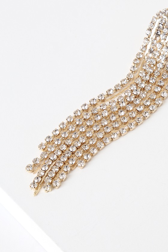 Glitz Gold Rhinestone Tassel Earrings - thumbnail 3