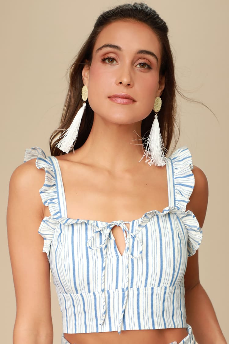Blue and White Striped Top - Top - Ruffled Top - Lulus