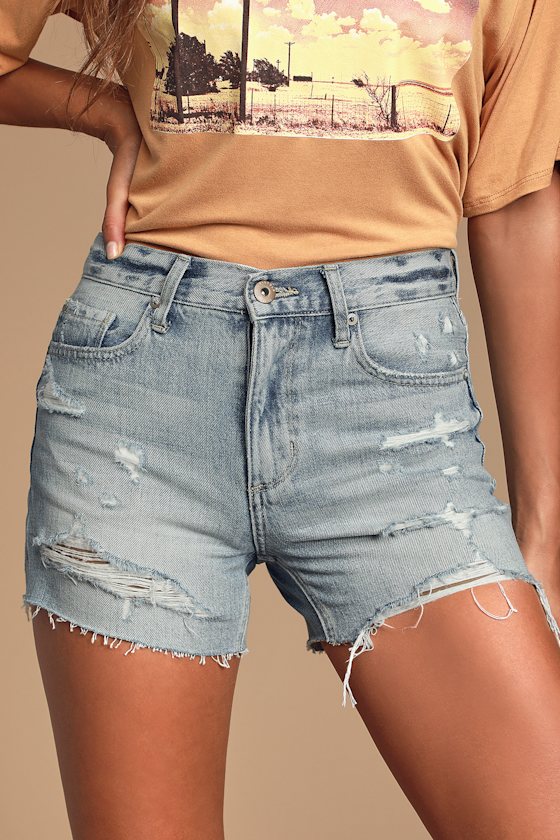 Ace High Rise Light Wash Cutoff Denim Shorts 3