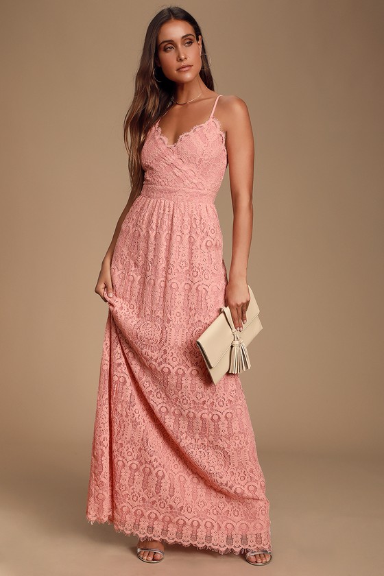 lace pink maxi dress