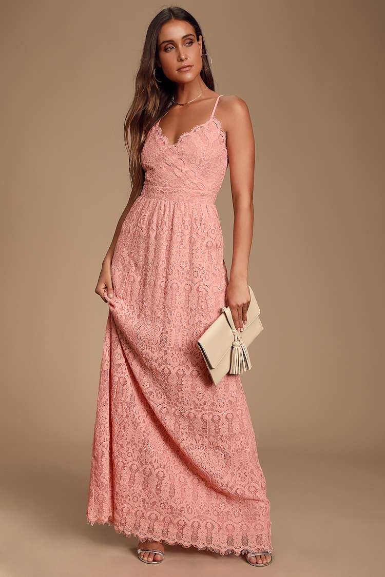 Glam Blush Pink Dress - Lace Dress - Lace Maxi Dress - Lace Gown - Lulus