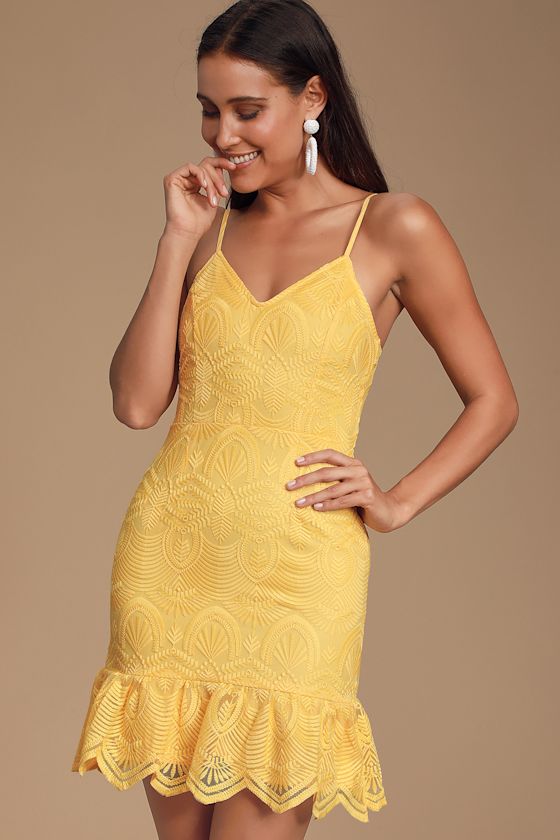 Sexy Yellow Dress Embroidered Dress Sleeveless Sheath Dress Lulus