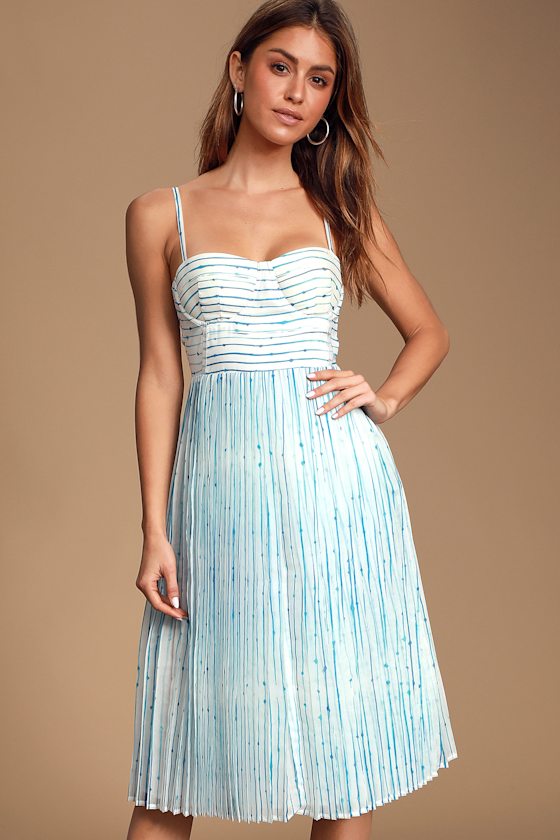 Summer in Santorini White and Blue Striped Midi Dress 7