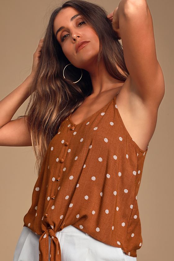 orange polka dot top