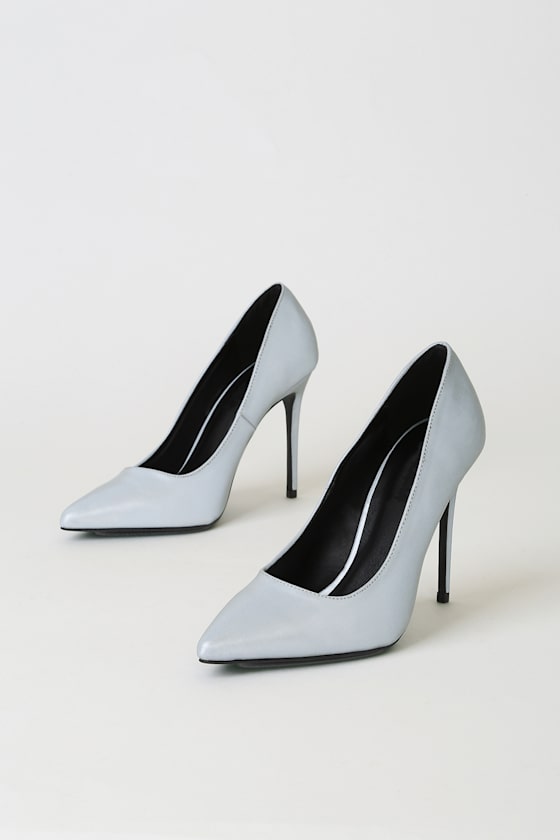 Reflective Grey Pumps PointedToe Pumps Vegan Leather Heels