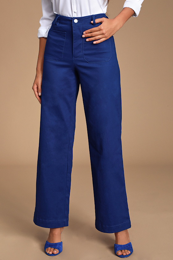 Chic Royal Blue Pants - Wide-Leg Pants 