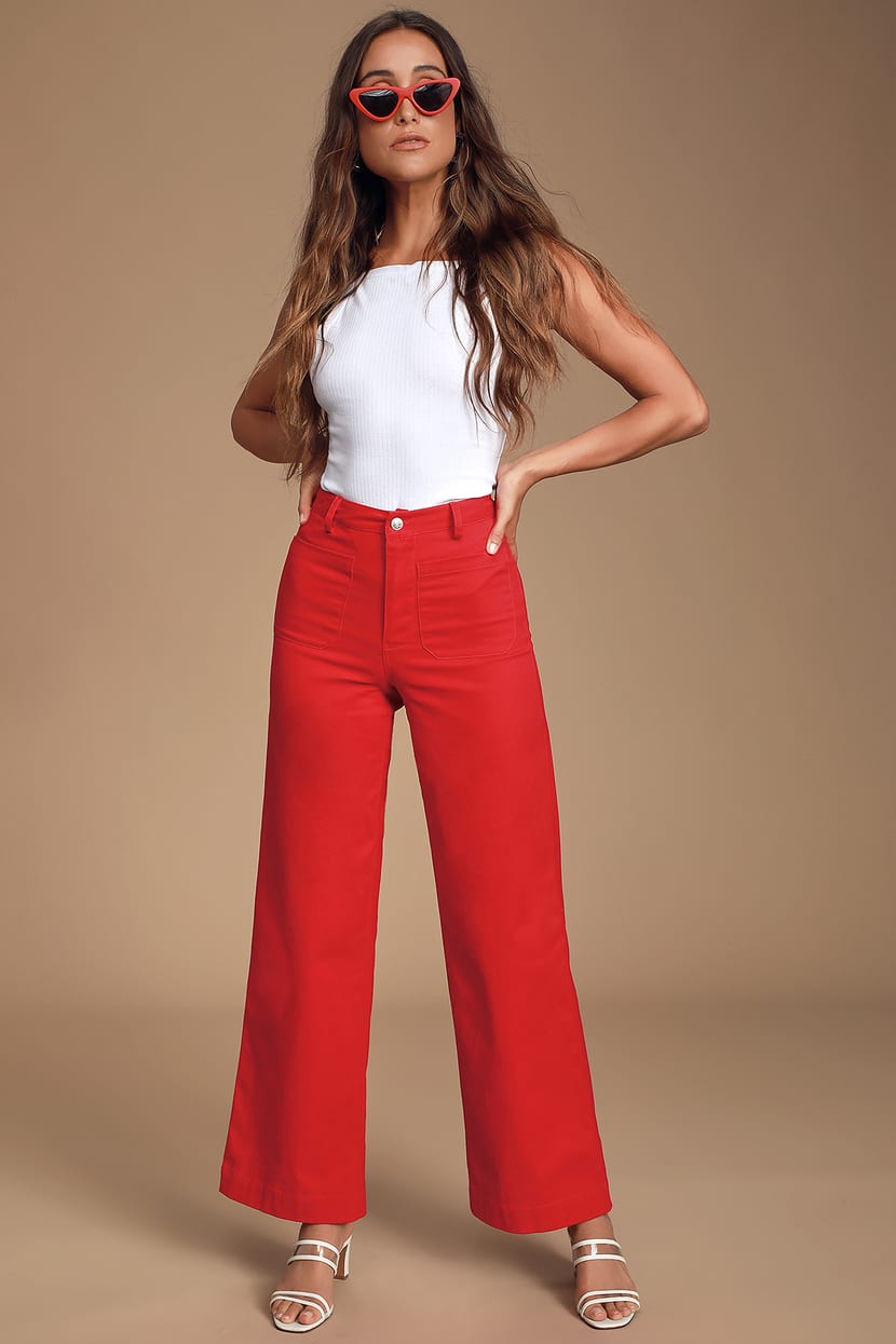 red wide leg pants