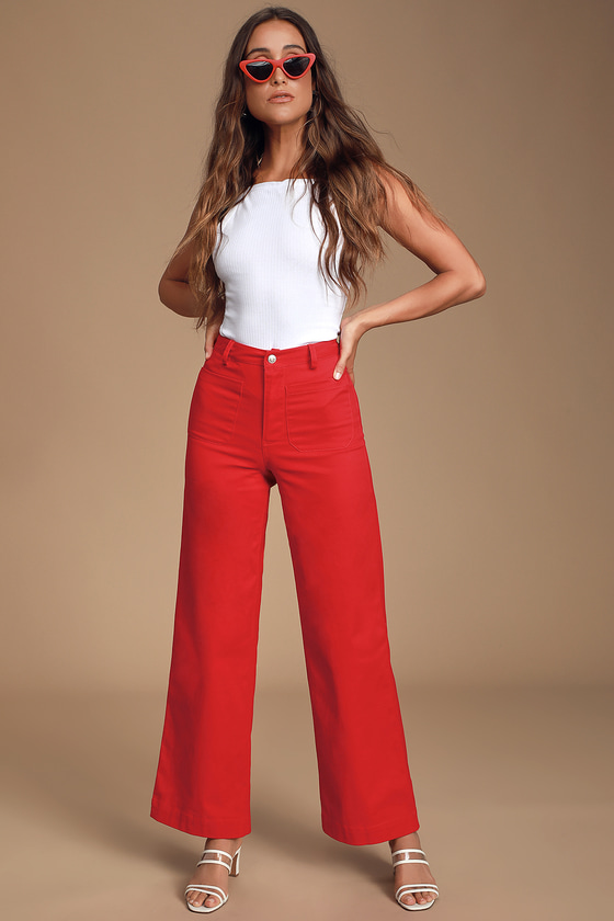 womens red wide leg trousers