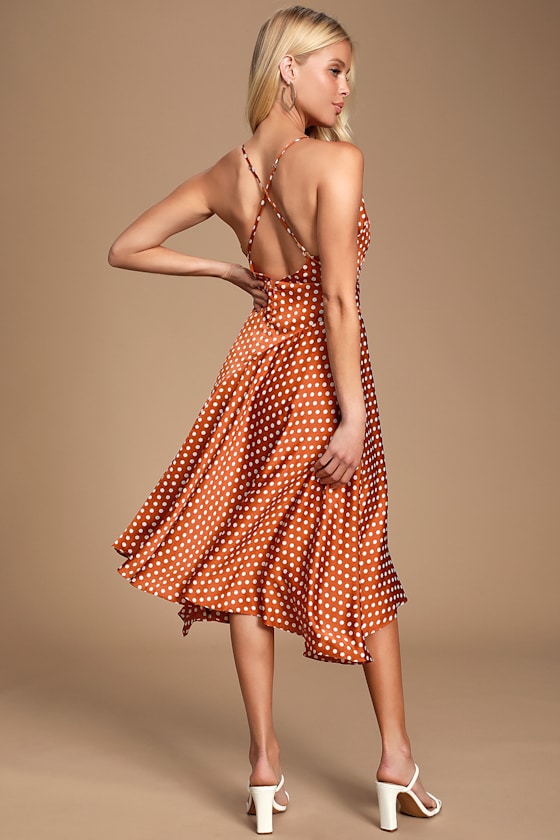 Bellamy Rust Brown Polka Dot Backless Handkerchief Dress 4