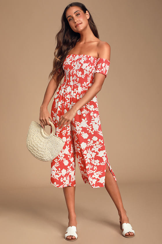 Summer Nights Red Floral Print Culotte Jumpsuit 1
