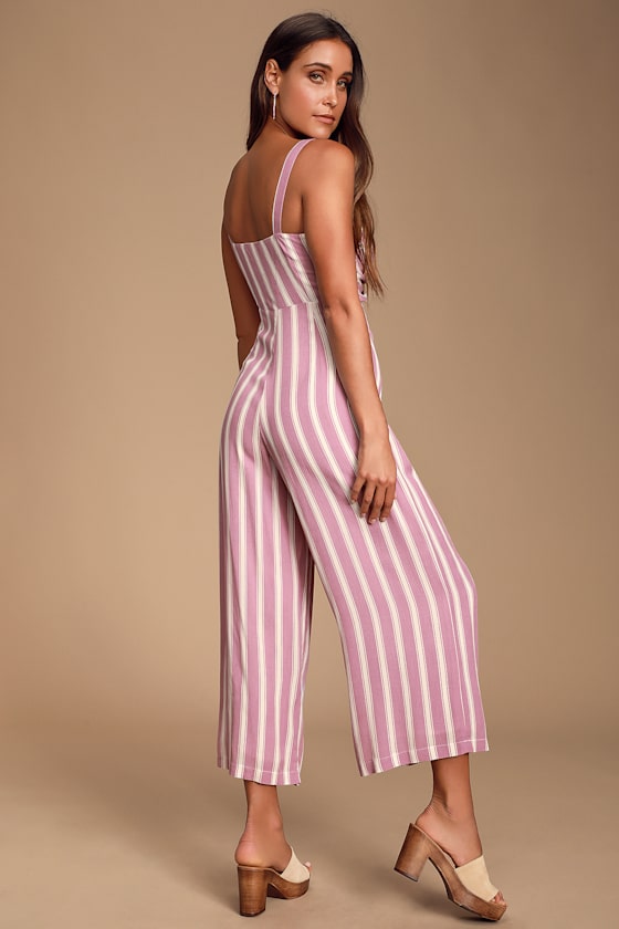 Elodie Lavender Striped Twist Front Wide-Leg Jumpsuit 5