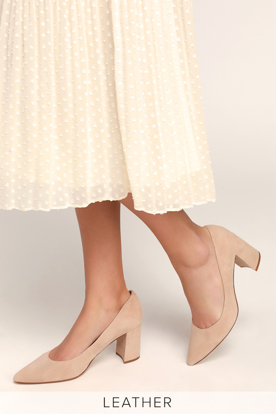 Claire Light Natural Suede Leather Pointed-Toe Pumps 1