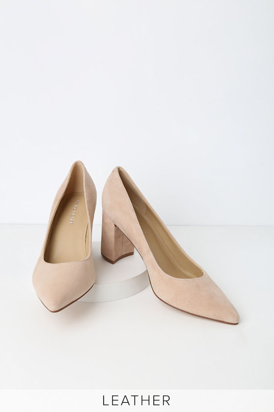 Claire Light Natural Suede Leather Pointed-Toe Pumps 5