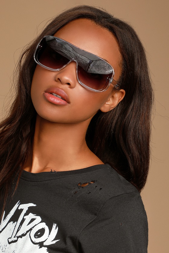 Cute Black and Clear Sunglasses - Shield Sunglasses - Aviators - Lulus