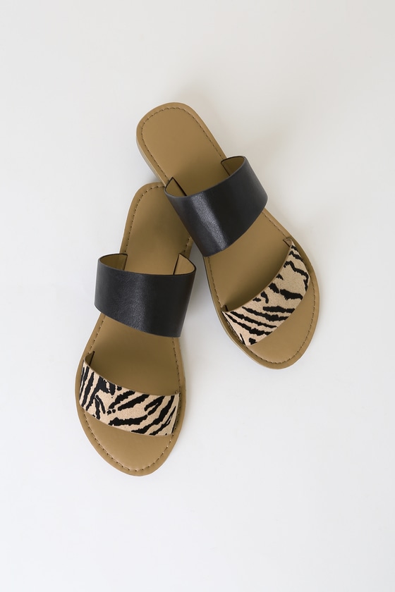 Chic Tan and Black Tiger Sandals - Slide Sandals - Vegan Sandals - Lulus
