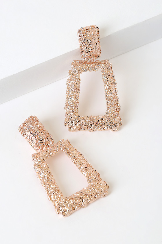Calais Rose Gold Textured Statement Earrings 1