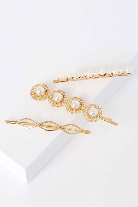Petit Moments - Gold and Pearl Hair Pin Set - Hair Pins - Lulus