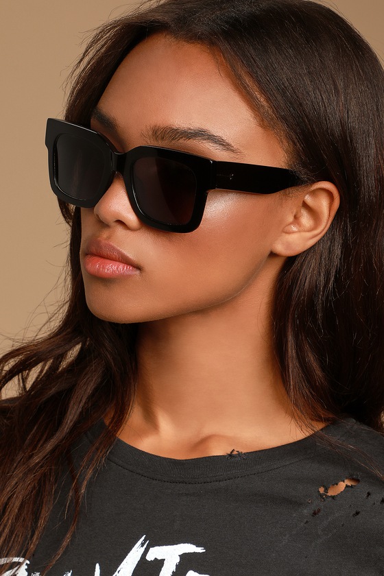 Crap Eyewear The Downtown Purr - Black Square Sunglasses - Lulus