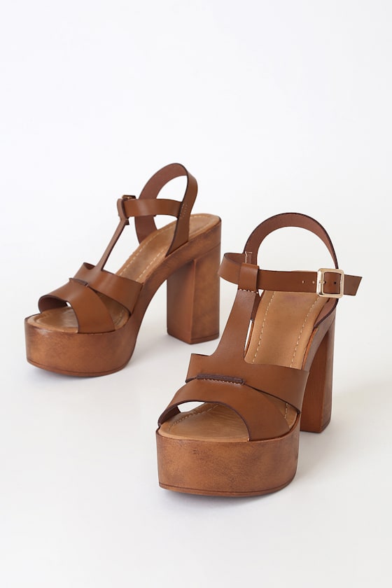 Cute Brown Heels WoodLook Platform Heels Platform Sandals Lulus
