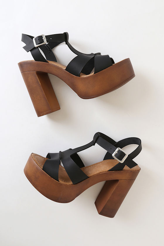 Faye Black Wooden Platform Sandals 1