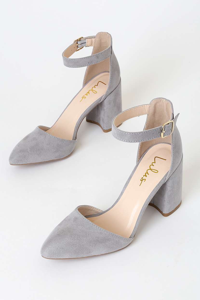 grey high heeled shoes