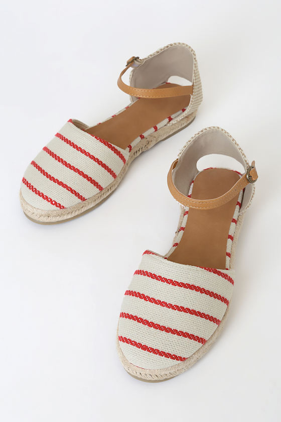 Oceana Red and White Striped Espadrille Sandals 1
