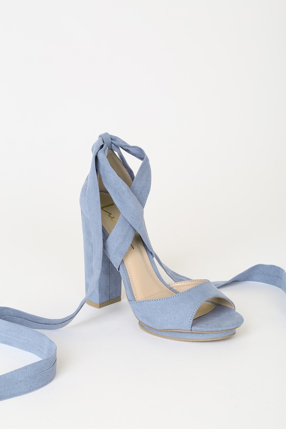 Lovely Slate Blue Heels - Lace-Up Heels - Vegan Suede Heels - Lulus