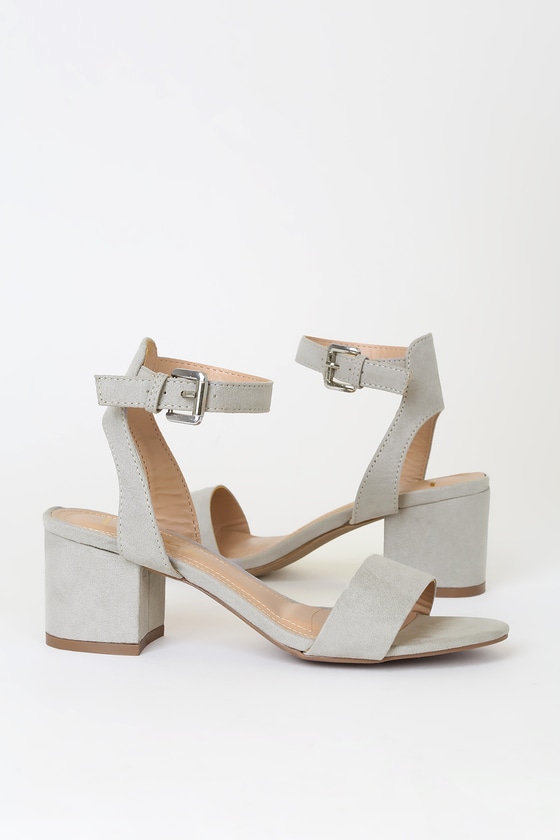 grey low block heel sandals