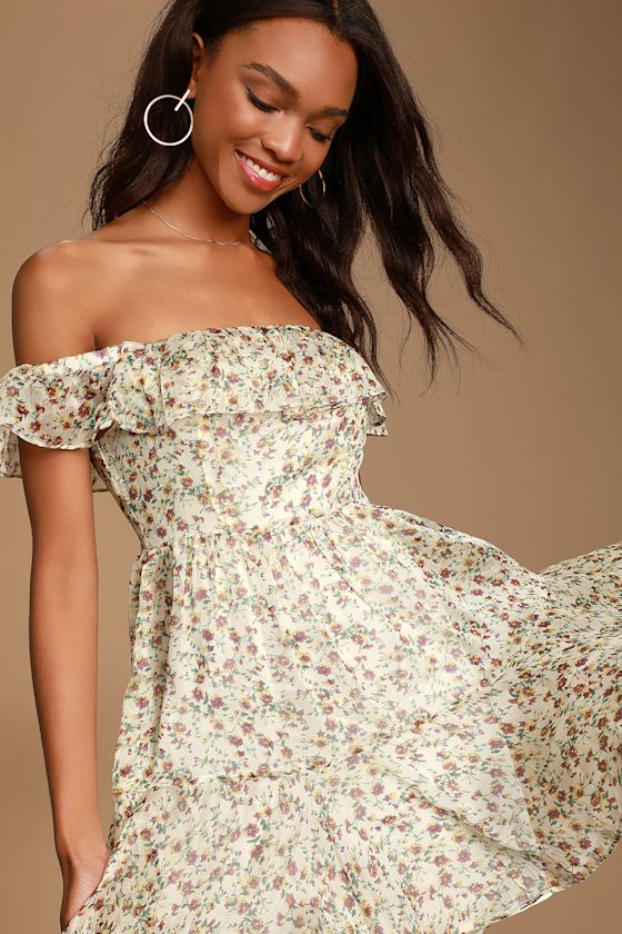 My Favorite Ivory Floral Print Off-the-Shoulder Dress 9