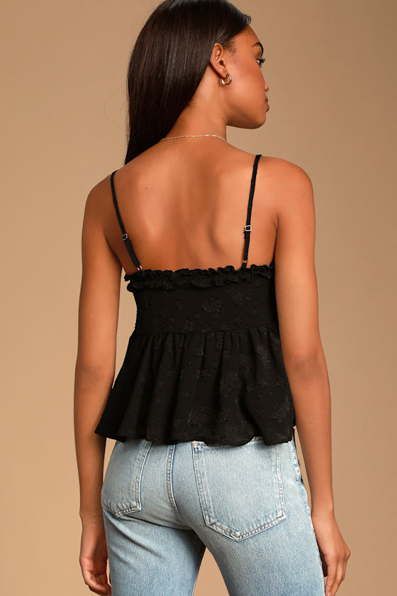 Cute Black Embroidered Top Babydoll Top Babydoll Tank Top Lulus