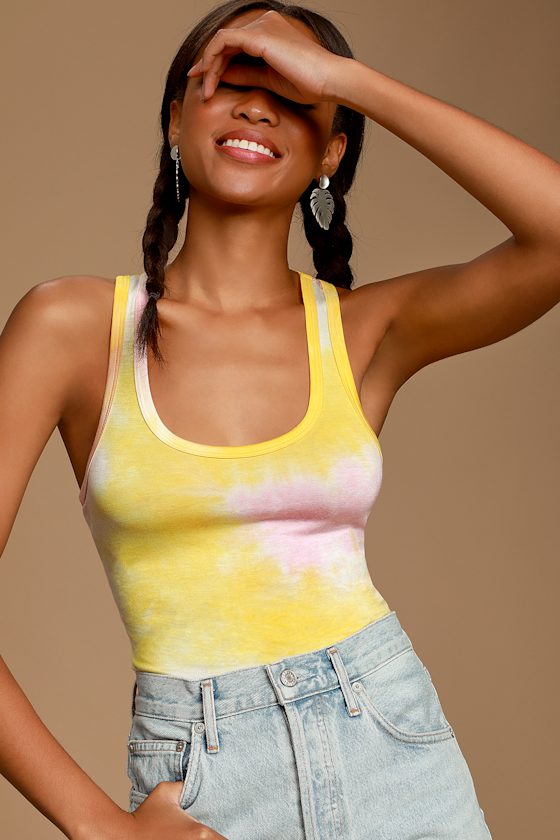 Sunset Yellow Multi Tie-Dye Sleeveless Bodysuit 2