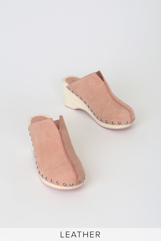 pink suede clogs