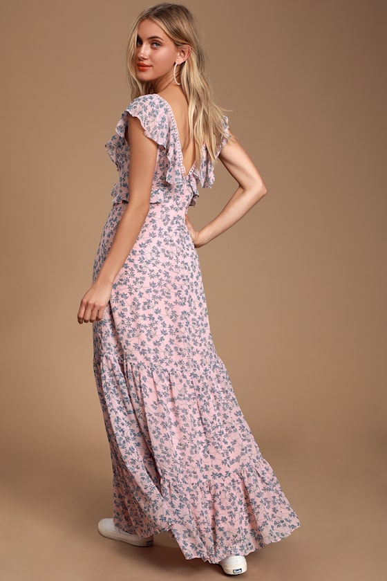 Darling Daydream Blue and Pink Floral Print Ruffled Maxi Dress 7