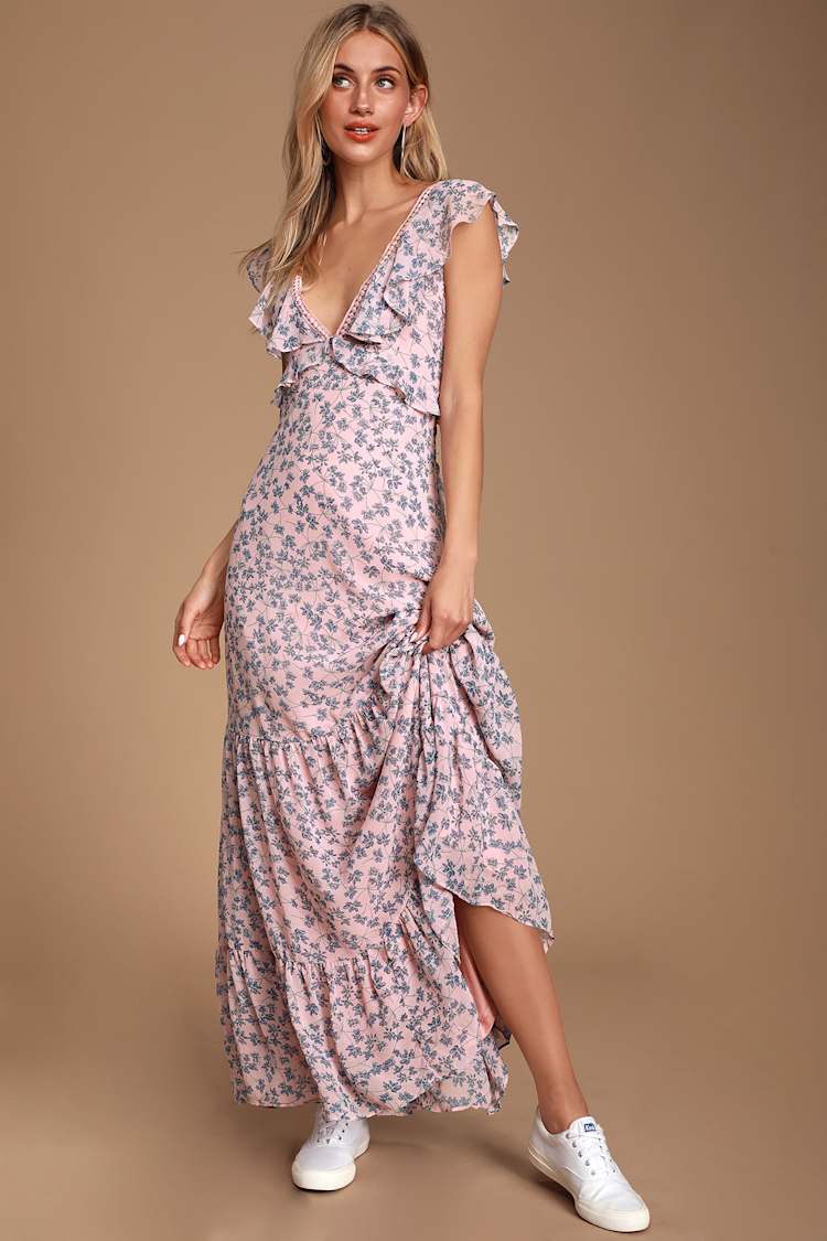 strapless open back dress Evie Silk Midi Dress in Rose Shell Blue main image 0
