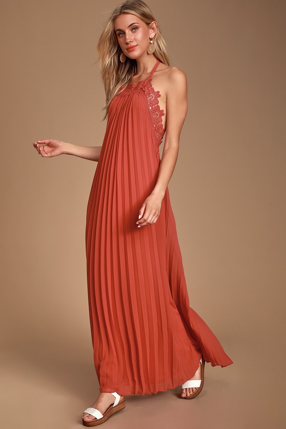 rust lace maxi dress