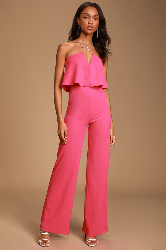 Pretty Pink Jumpsuit - Strapless Jumpsuit - Wide Leg Jumpsuit - Lulus