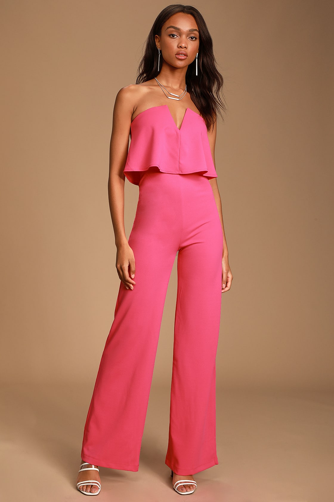 Power of Love Bright Pink Strapless Jumpsuit
